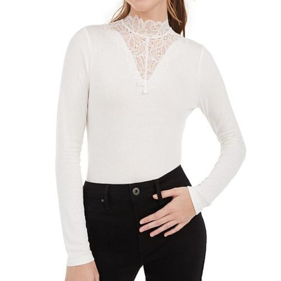 American Rag Womens Illusion Lace Mock Neck Top Small - Picture 1 of 6